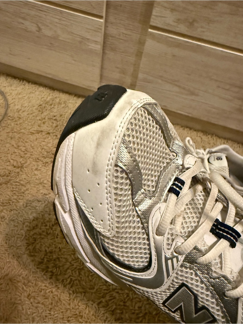 New Balance 530s White and Navy Athletic Sneakers - Picture 2 of 5